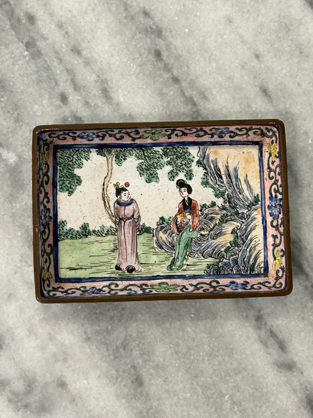 Antique Chinese Marked Qianlong Enamel Trinket Tray Famille Rose